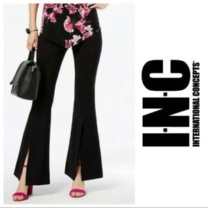 Last 24W! INC Ponte Pull On Flare Split Leg Black Office Casual Stretch Pant